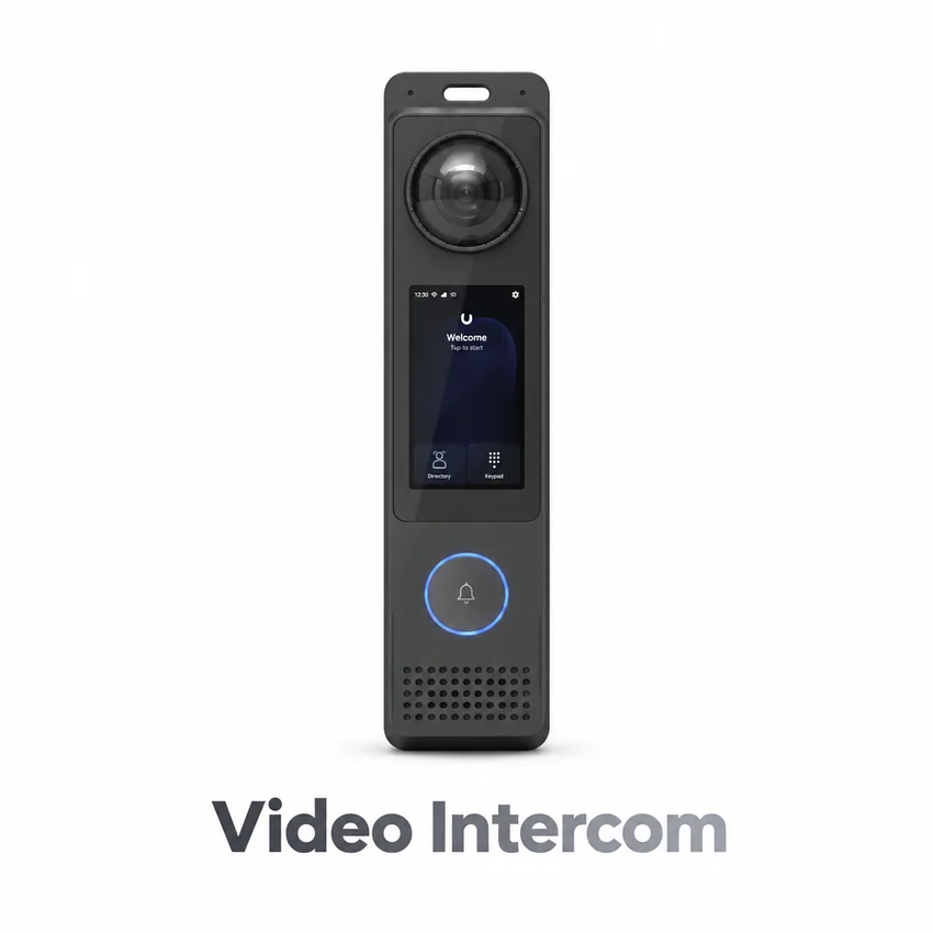 Illustrative video intercom with label beneath